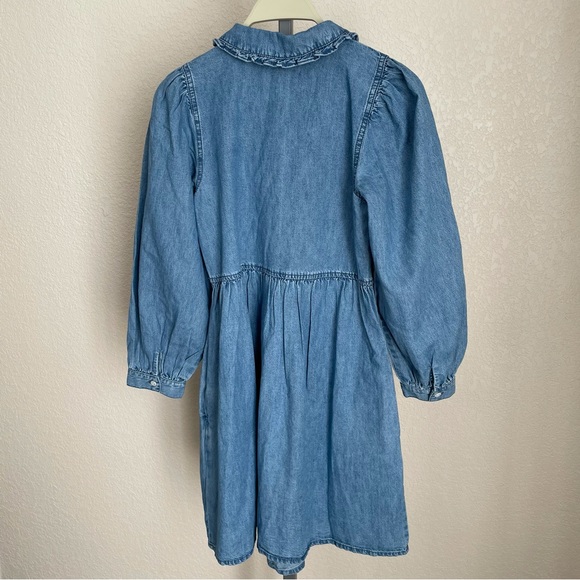 Madewell Ruffle-Collar Faux-Wrap Dress Tencel Denim Edition XXS NWT - Picture 10 of 14
